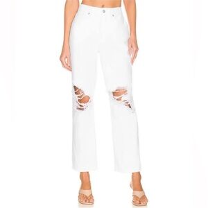 Good American Good 90’s Distressed Cropped High Rise Loose Jeans White Size 8